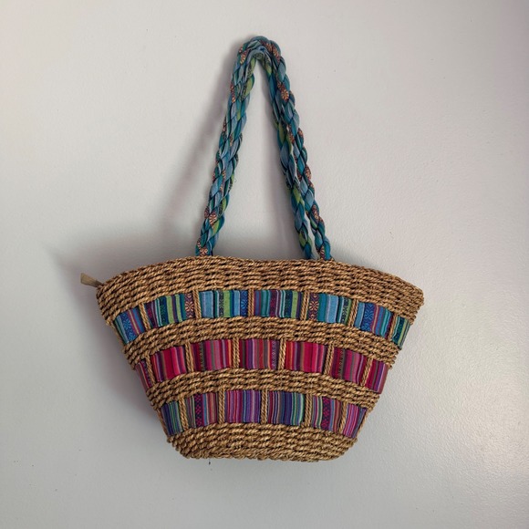 Cappelli Straworld Handbags - Cappelli Straworld‎ Seagrass Tote Bag Multi-Color Woven Boho Shoulder Bag Summer